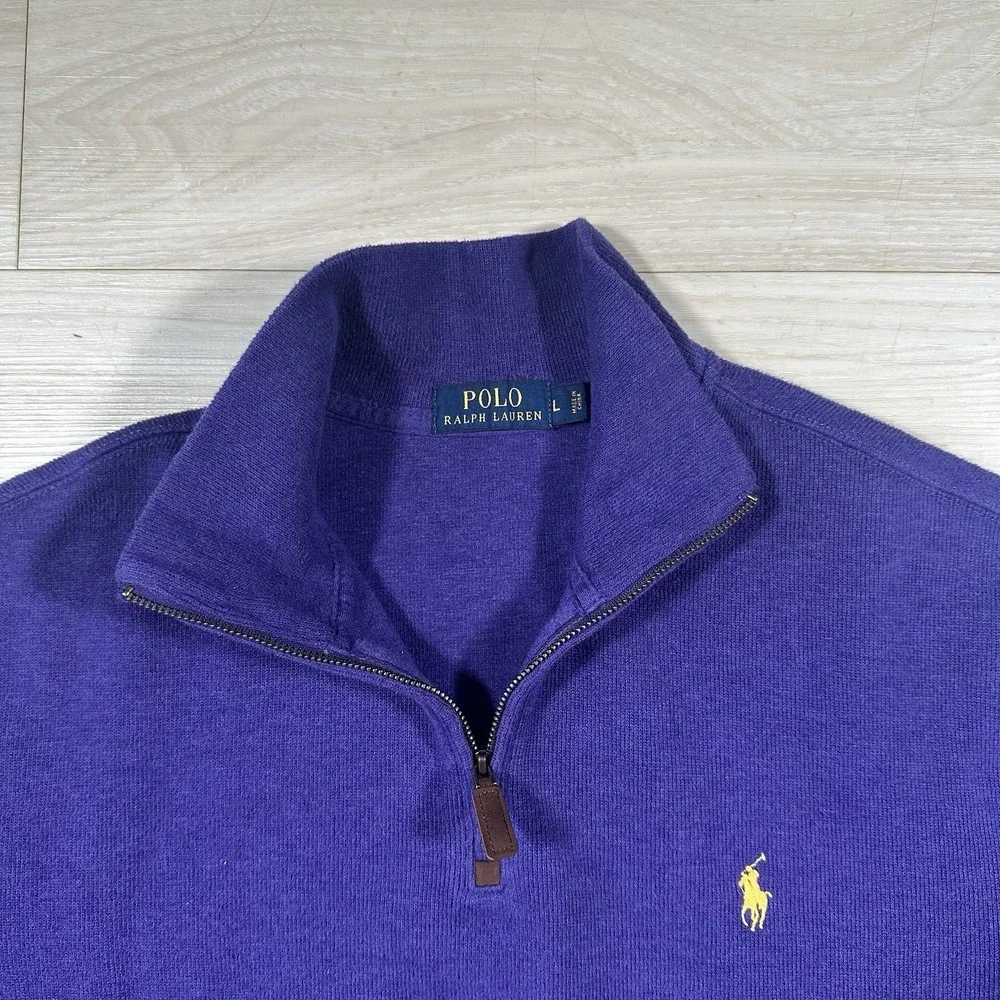 Polo Ralph Lauren Quarter Zip Pullover Mens Large Purple Cotton Mock Neck Preppy